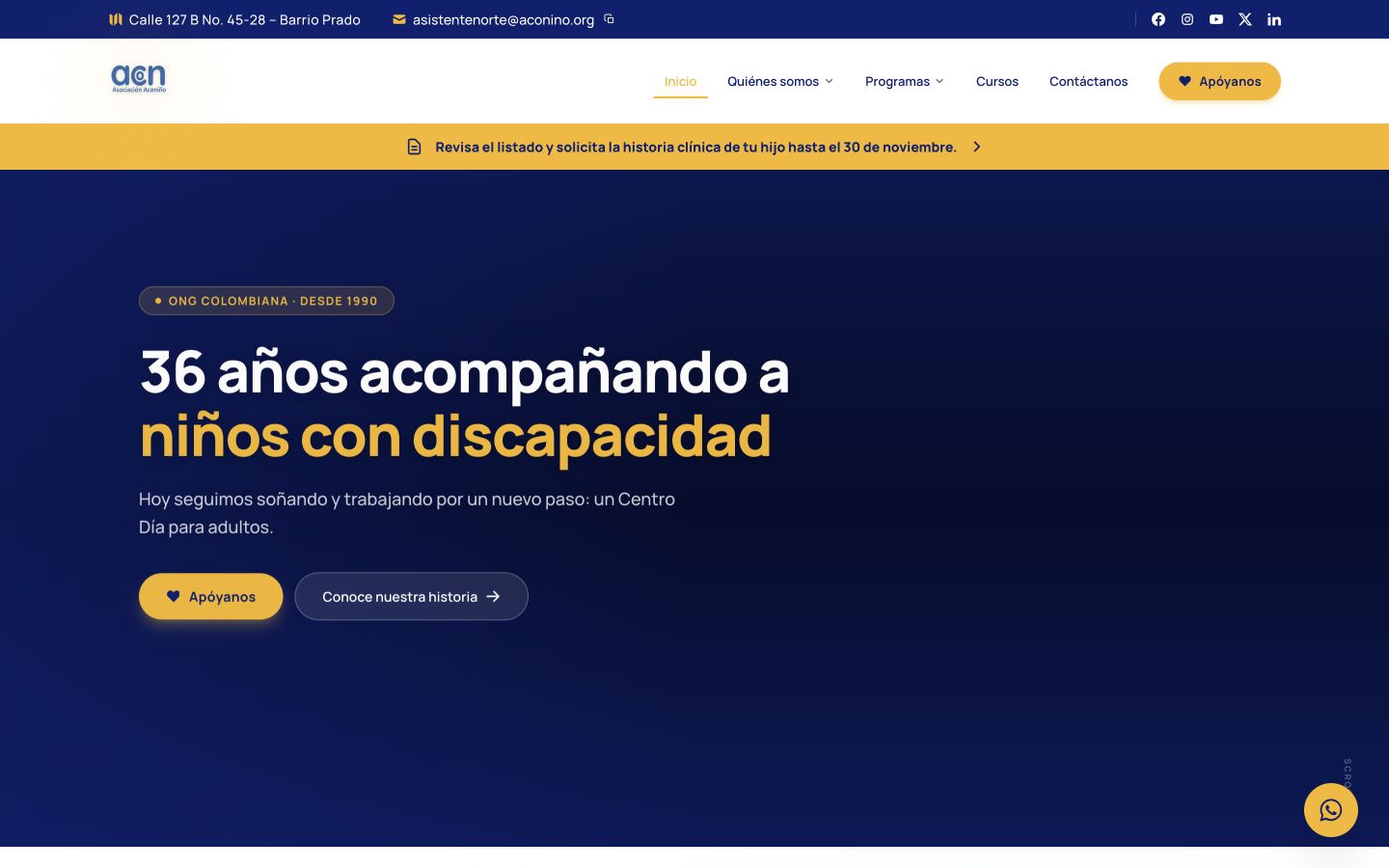 Captura del hero de Aconiño en escritorio y móvil — versión desktop